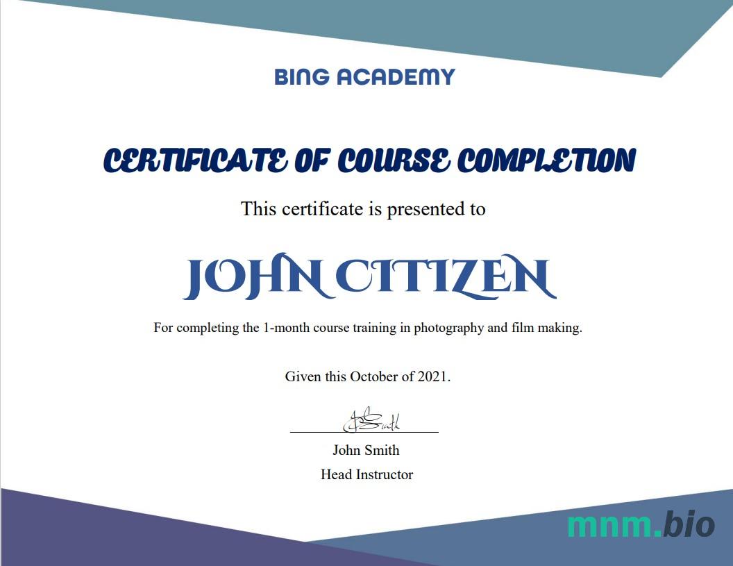 USA Course Completion certyfikat szablon in Word i PDF formacie